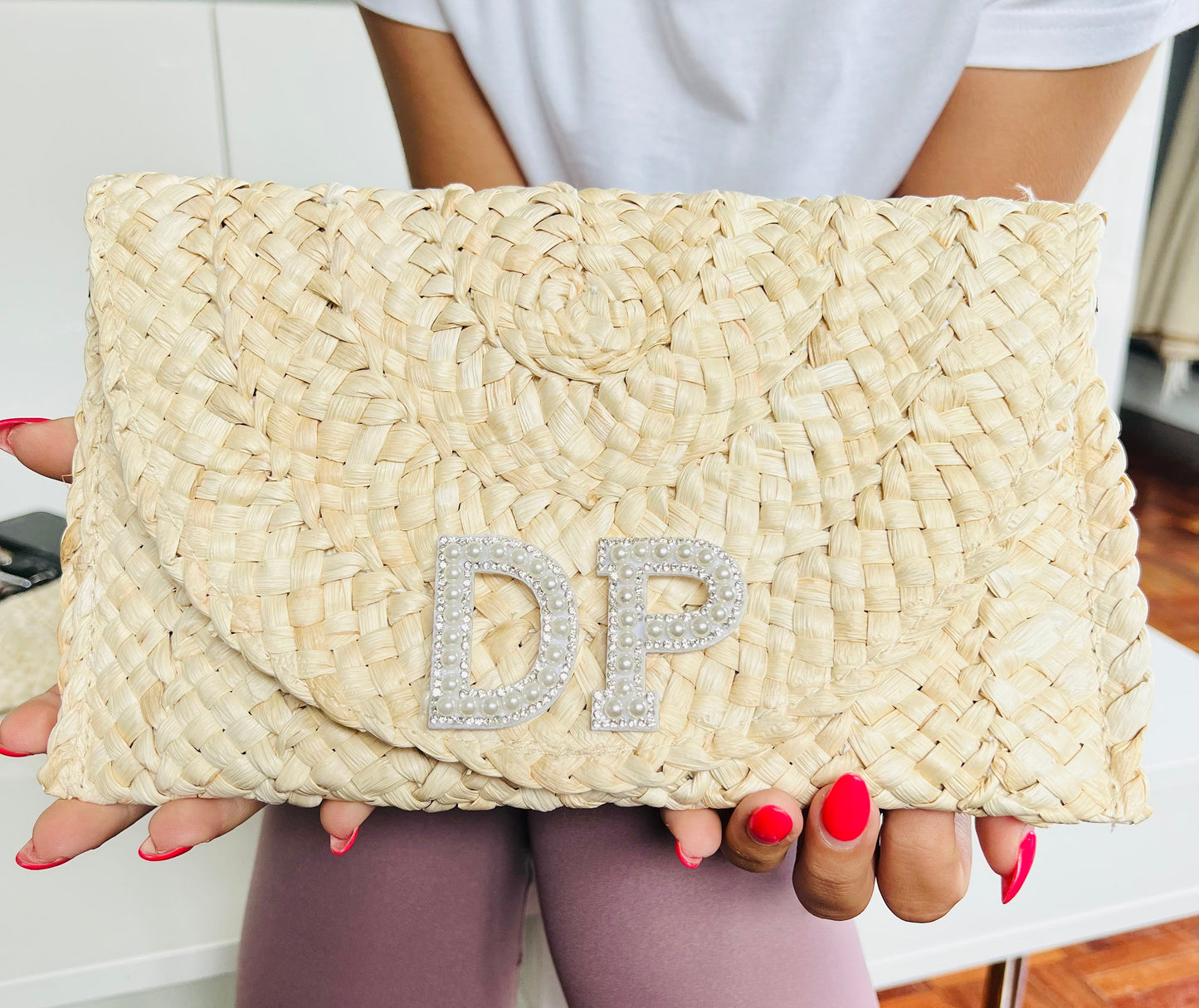 Monogram Straw Clutch Bag, Personalized Bachelorette Gift