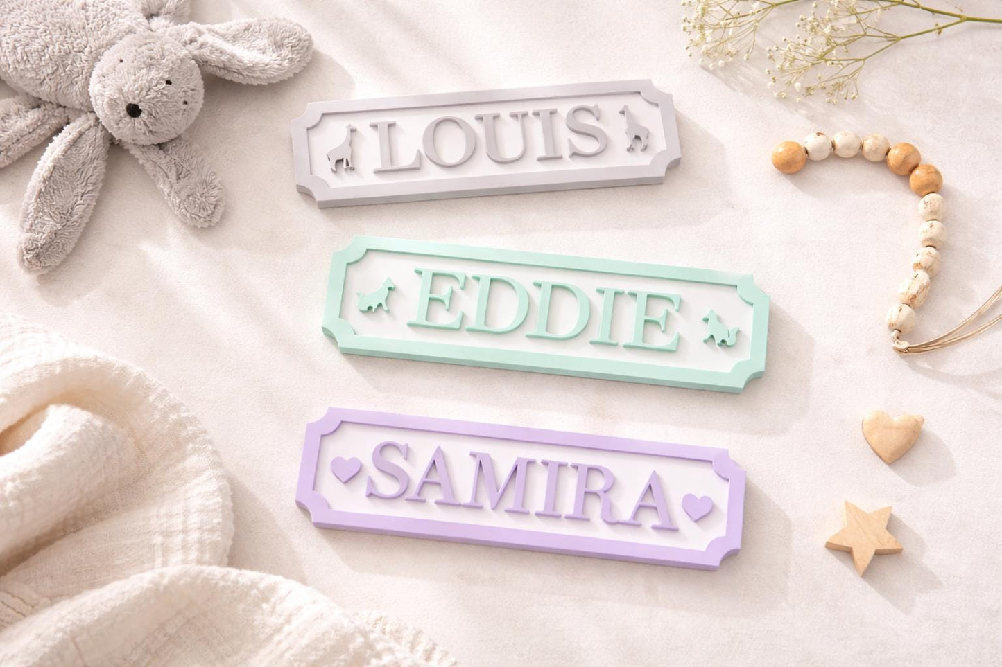 Name sign, baby, nursery, girl boy kid child’s room wood pink blue grey