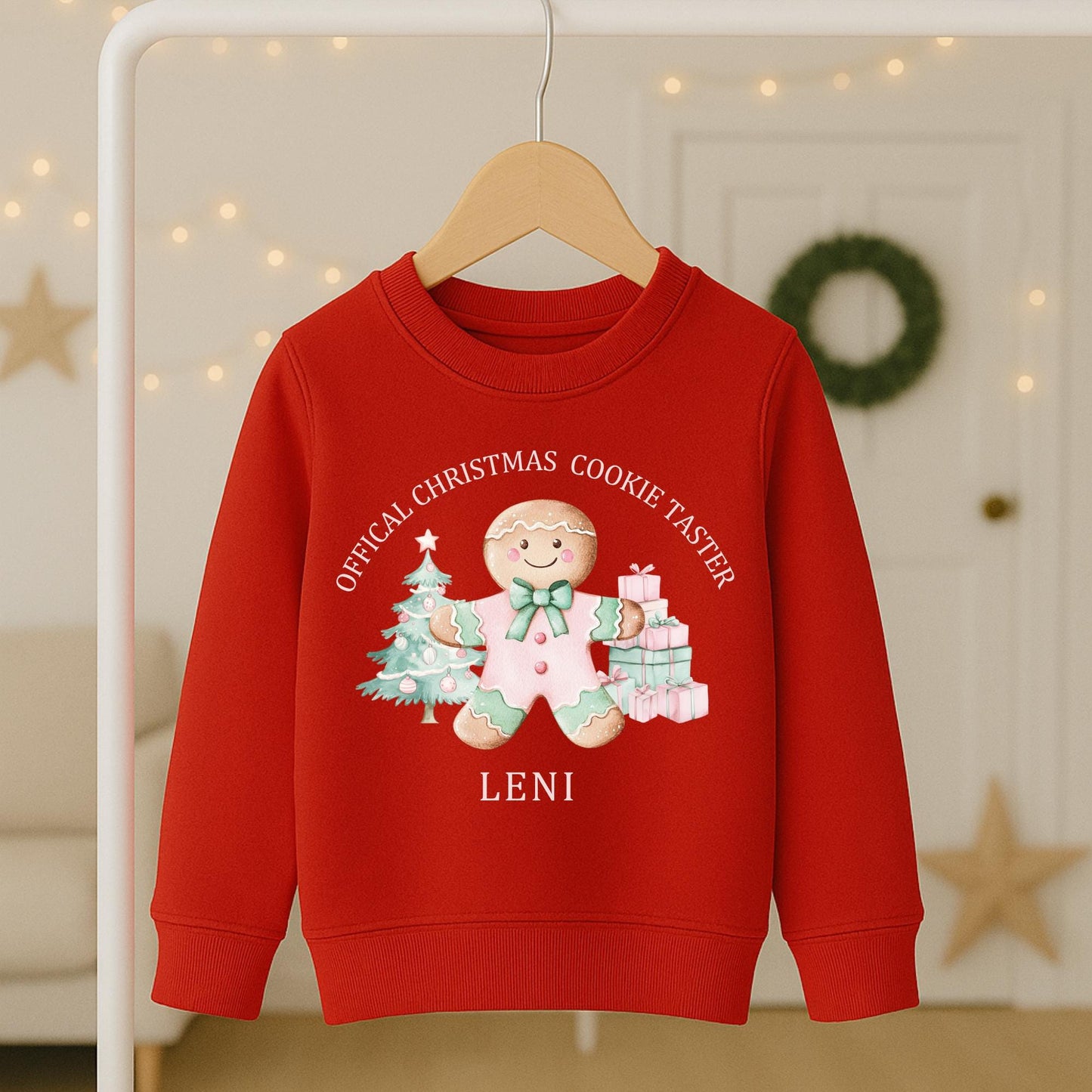 Personalized Kids Christmas Jumper, Gingerbread Man Cookie Taster Design