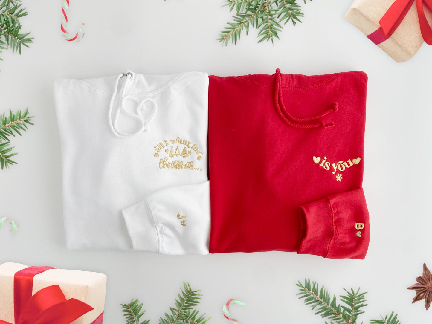 Embroidered Couple Christmas Hoodies: Matching Holiday Sweatshirts
