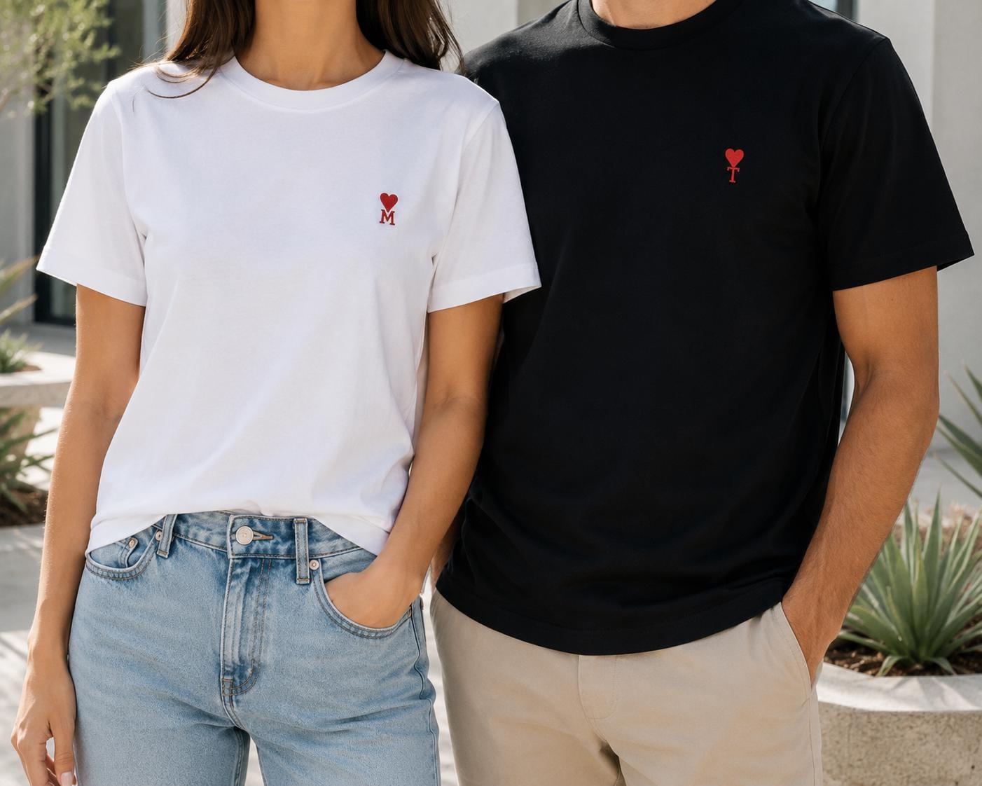 Custom Embroidery Initial Heart T Shirt, Matching boyfriend gift,  Embroidered Couples Outfit