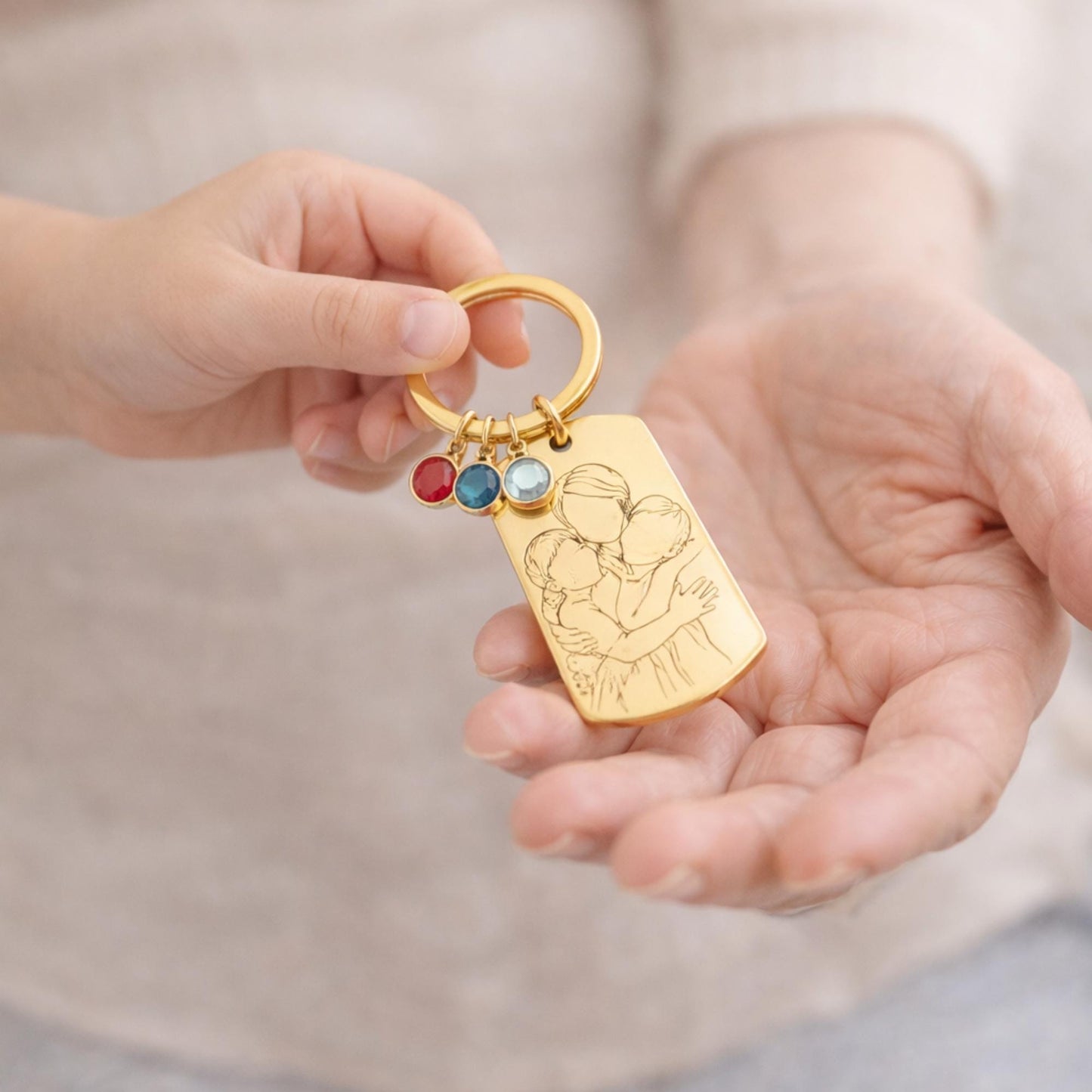 Mother’s Day Gift for Mum – Personalized Photo Keyring with Children & Birthstones, Custom Engraved Keepsake