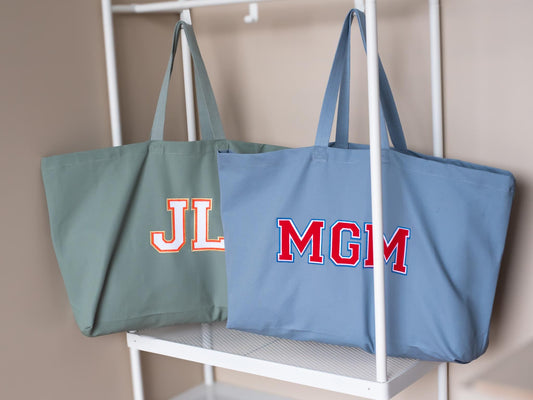 Personalized Organic Cotton Tote Bag: Embroidered Initial Oversized Shopper