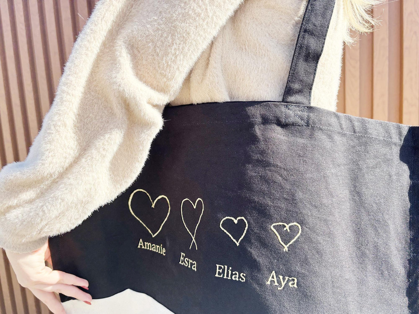 Custom Heart Drawing Tote Bag: Embroidered Organic Cotton Canvas