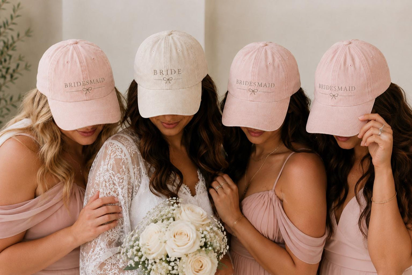 Custom Embroidered Bride Baseball Cap with Bow, Bridal Party Hat, pink bridesmaid hat