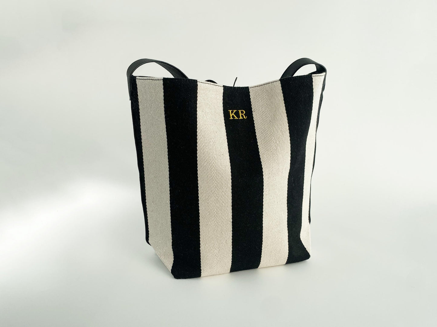 Monogrammed Vegan Leather Tote Bag: Striped Oversize Purse