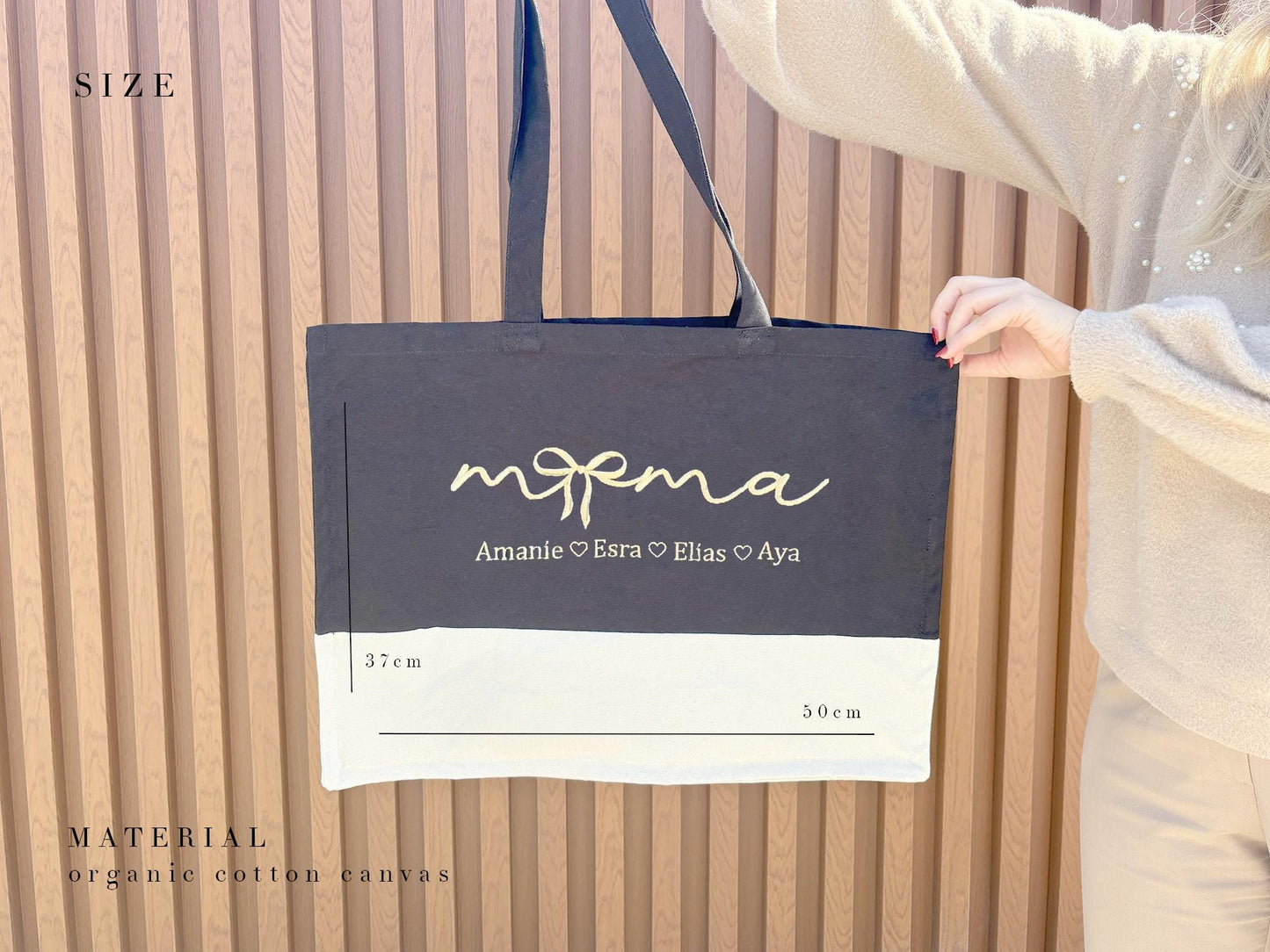 Personalized Grandma Tote Bag: Embroidered Kids' Names, Organic Cotton