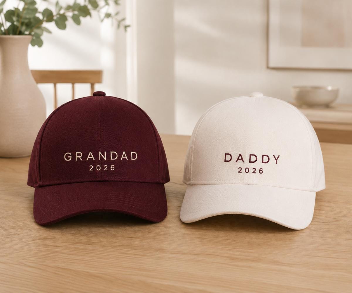 Daddy cap with custom year embroidery beige burgundy black or navy papa Dad Grandad