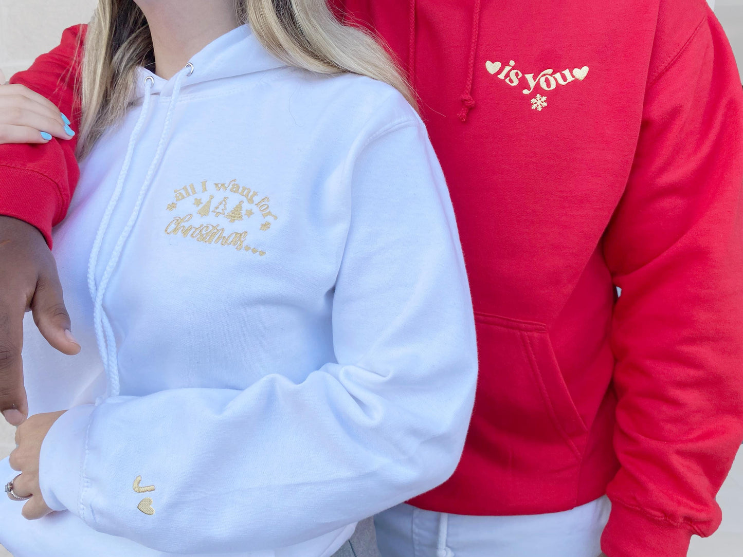 Embroidered Couple Christmas Hoodies: Matching Holiday Sweatshirts