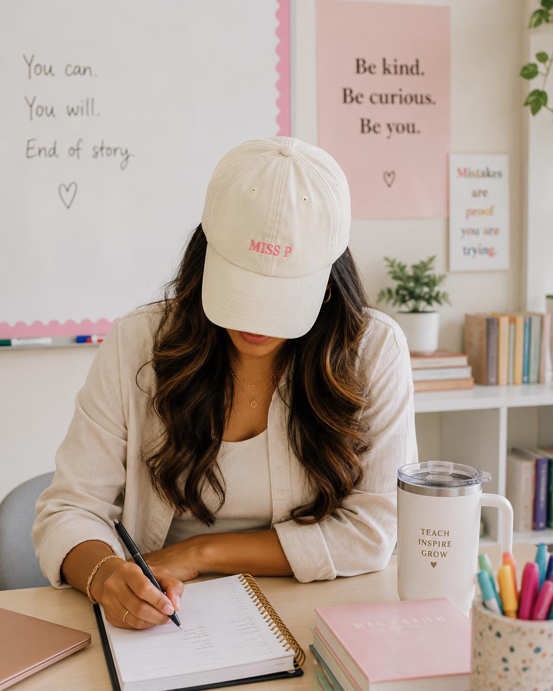 Personalised Teacher Cap, Custom Embroidered Hat, Washed Cotton Baseball Cap