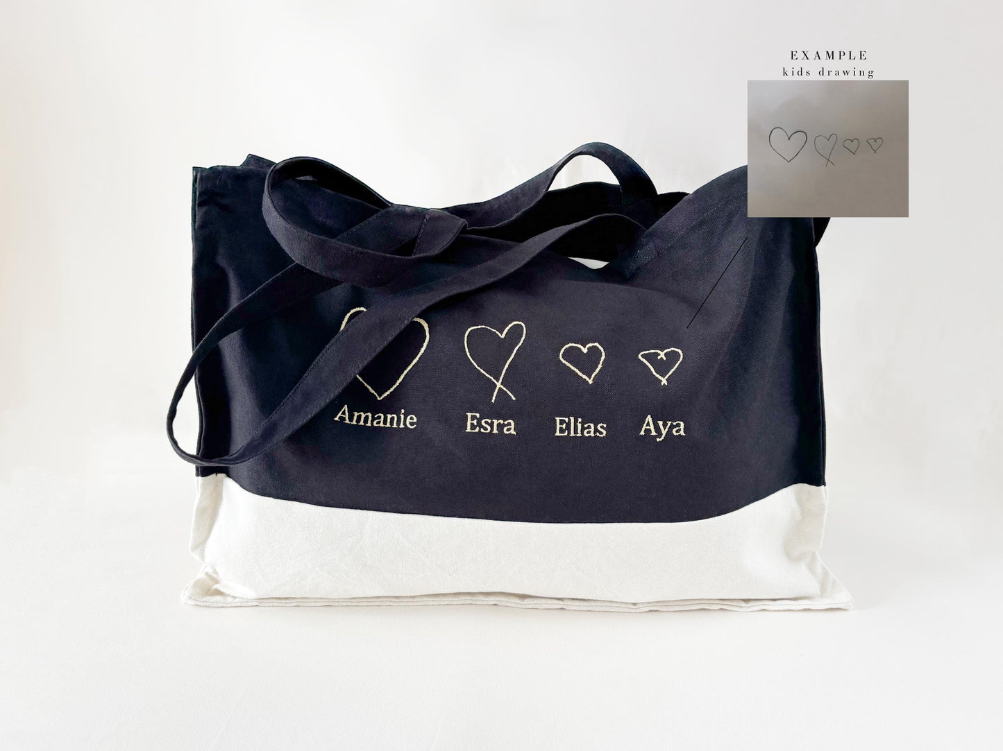 Custom Heart Drawing Tote Bag: Embroidered Organic Cotton Canvas
