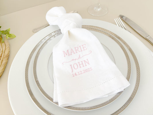 Wedding napkin table place names Personalized linen with embroidered monogram, engagements & elegant table settings