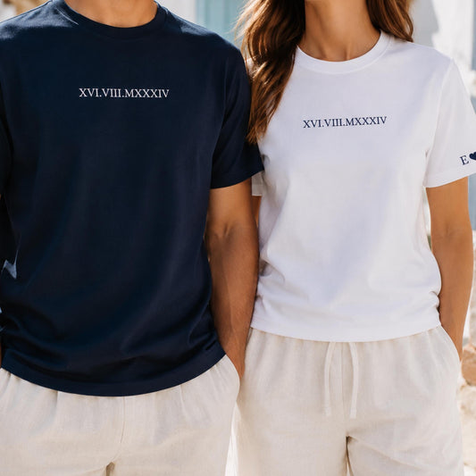 Custom Embroidered Roman Numeral Date Shirt, Hoodie Sweatshirt TShirt, Personalized Couple Gift, Anniversary Gift