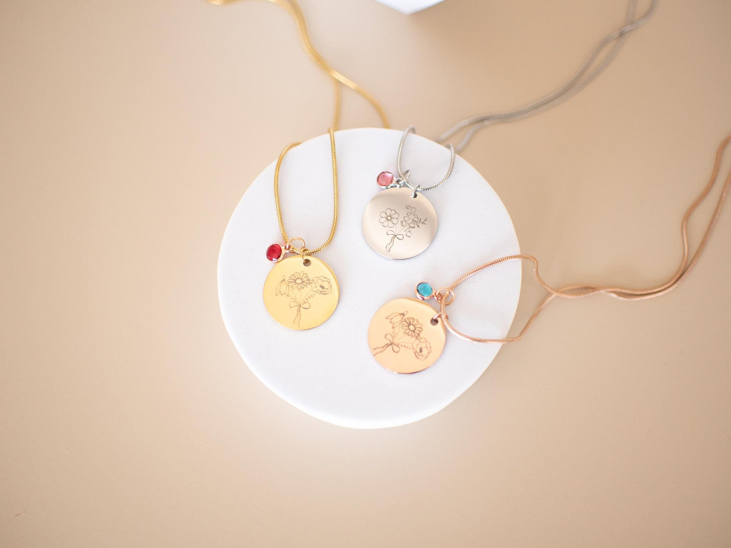 Custom Birth Flower Bouquet Necklace: Engraved Family Keepsake