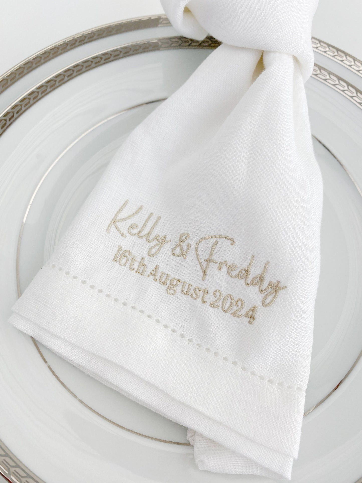 Monogrammed Linen Wedding Napkin: Personalized Hemstitched Napkin