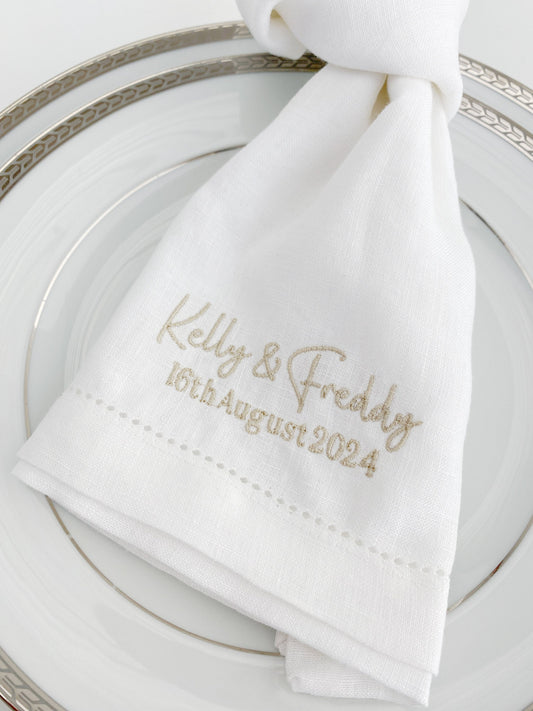 Monogrammed Linen Wedding Napkin: Personalized Hemstitched Napkin