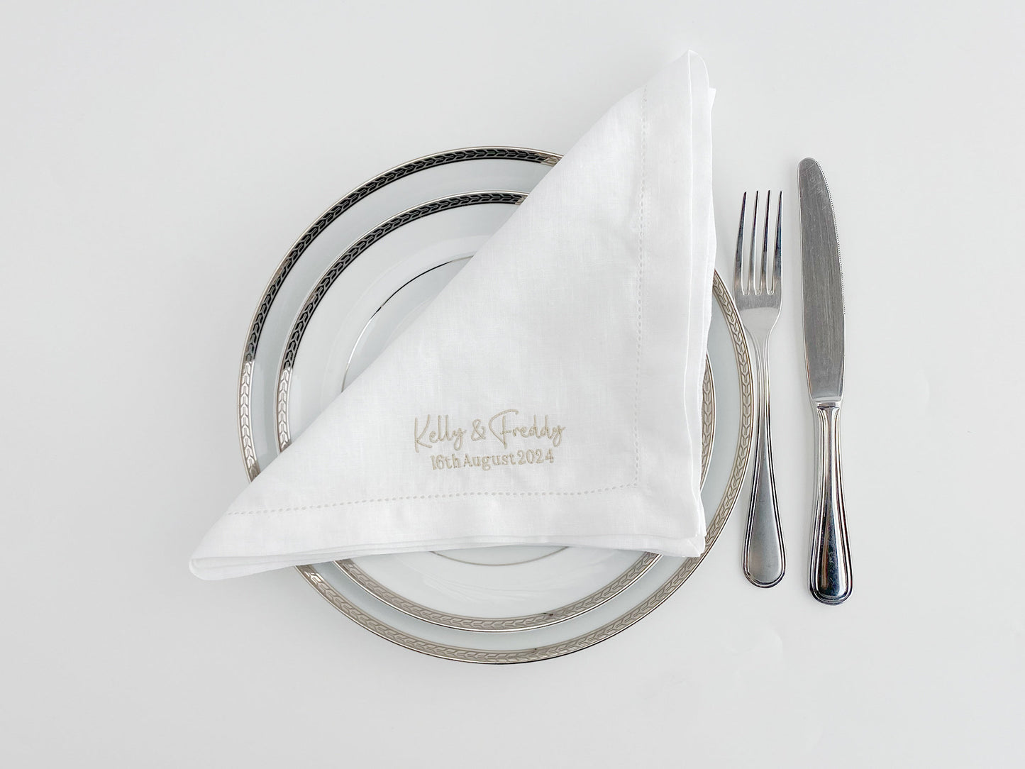 Monogrammed Linen Wedding Napkin: Personalized Hemstitched Napkin