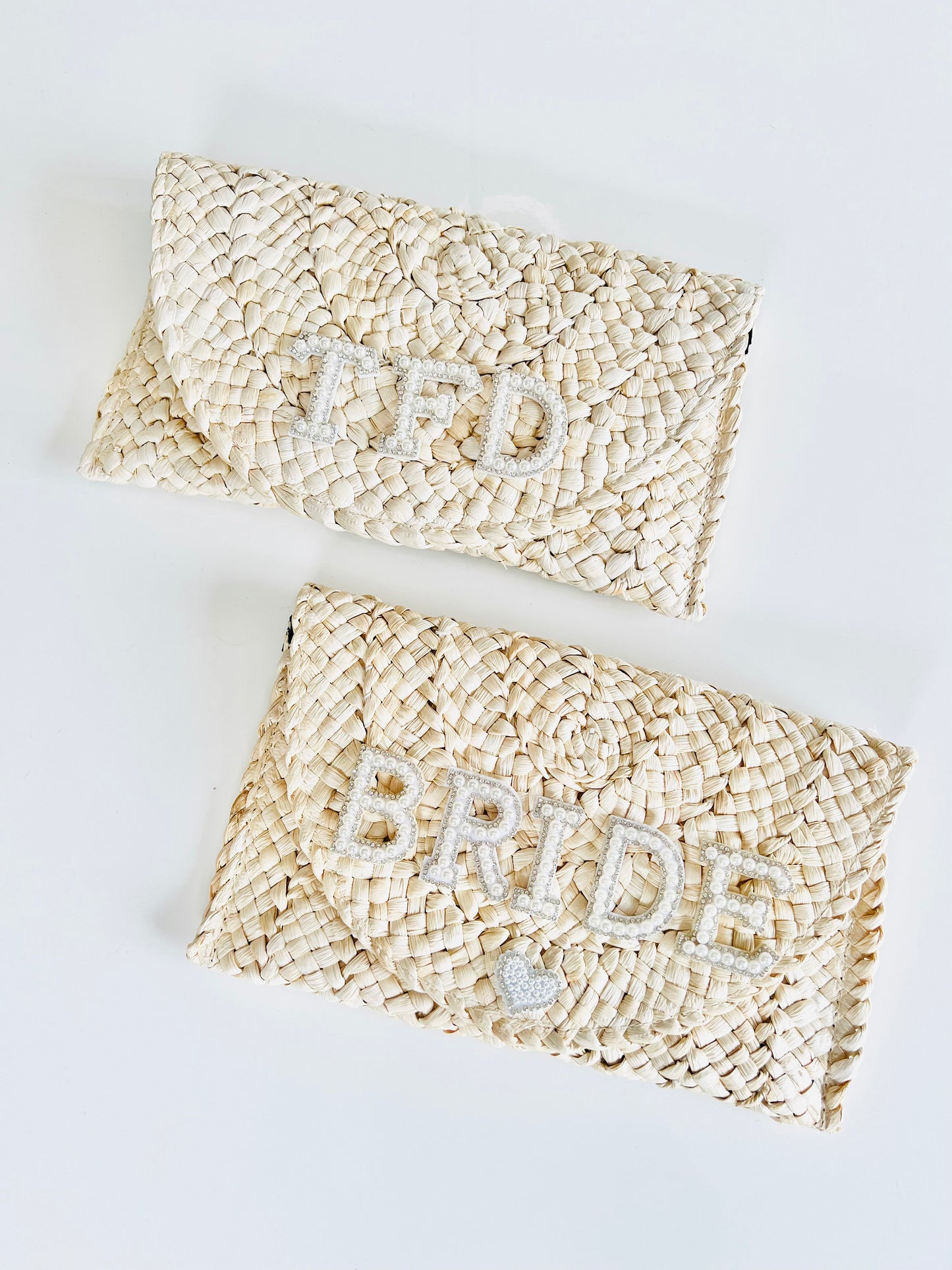 Monogram Straw Clutch Bag, Personalized Bachelorette Gift