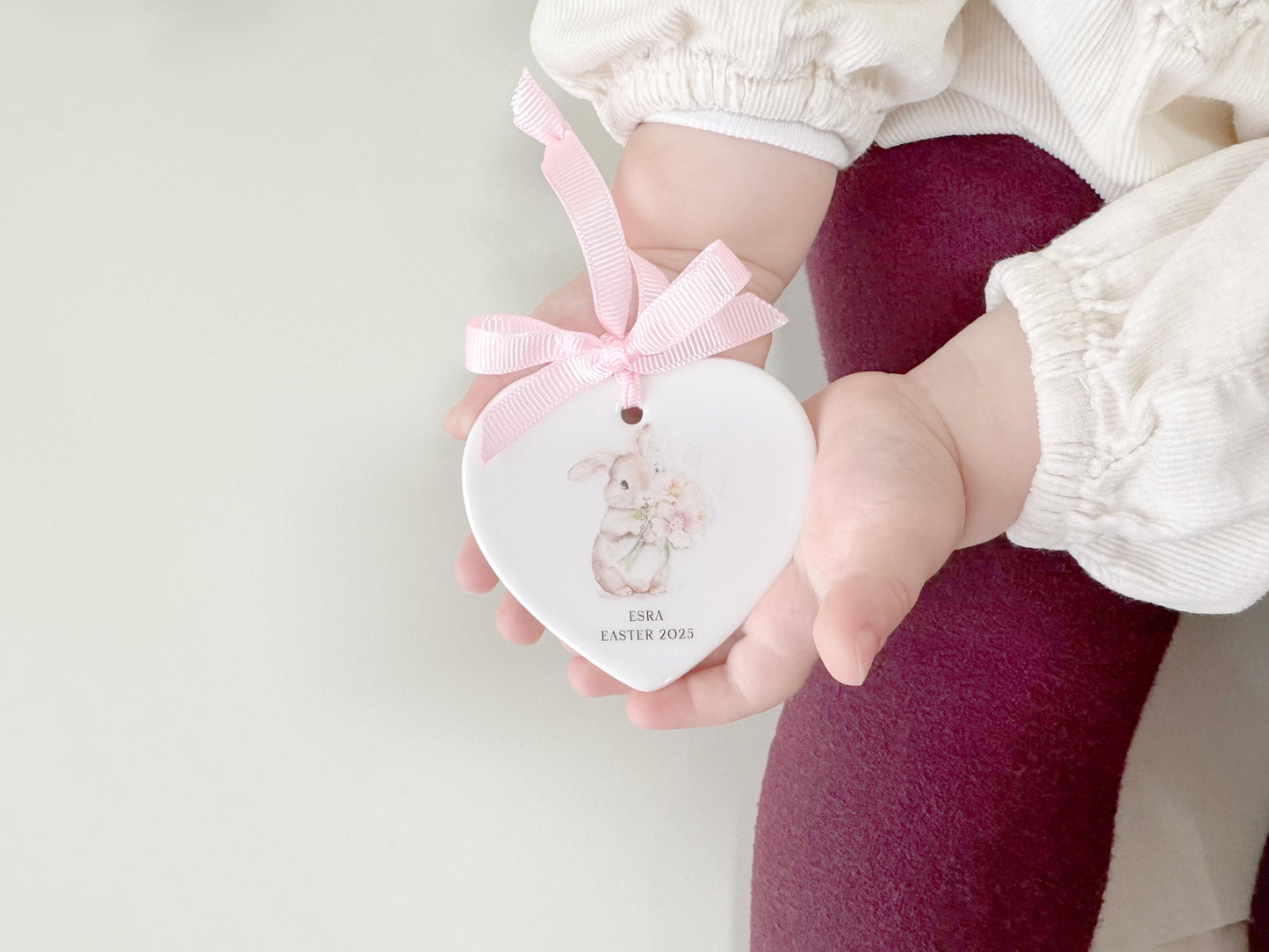 Personalized Ceramic Heart Easter Ornament: First Easter Gift