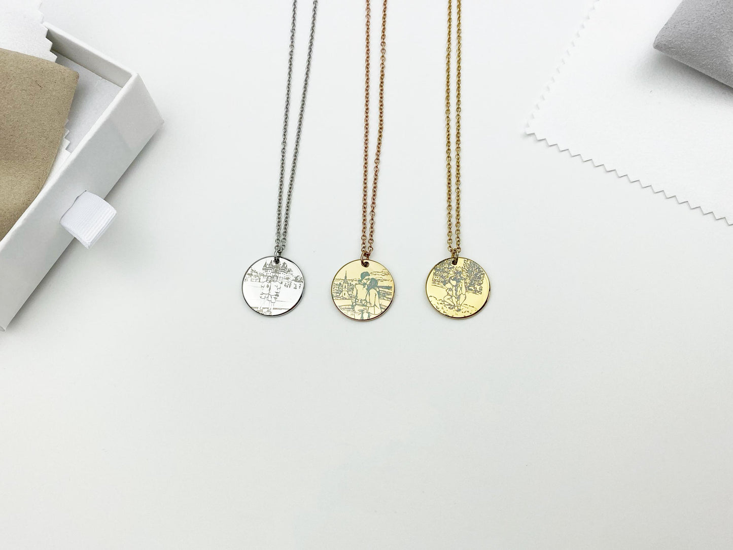 Custom Photo Disc Necklace, Engraved Locket, Personalized Anniversary Gift