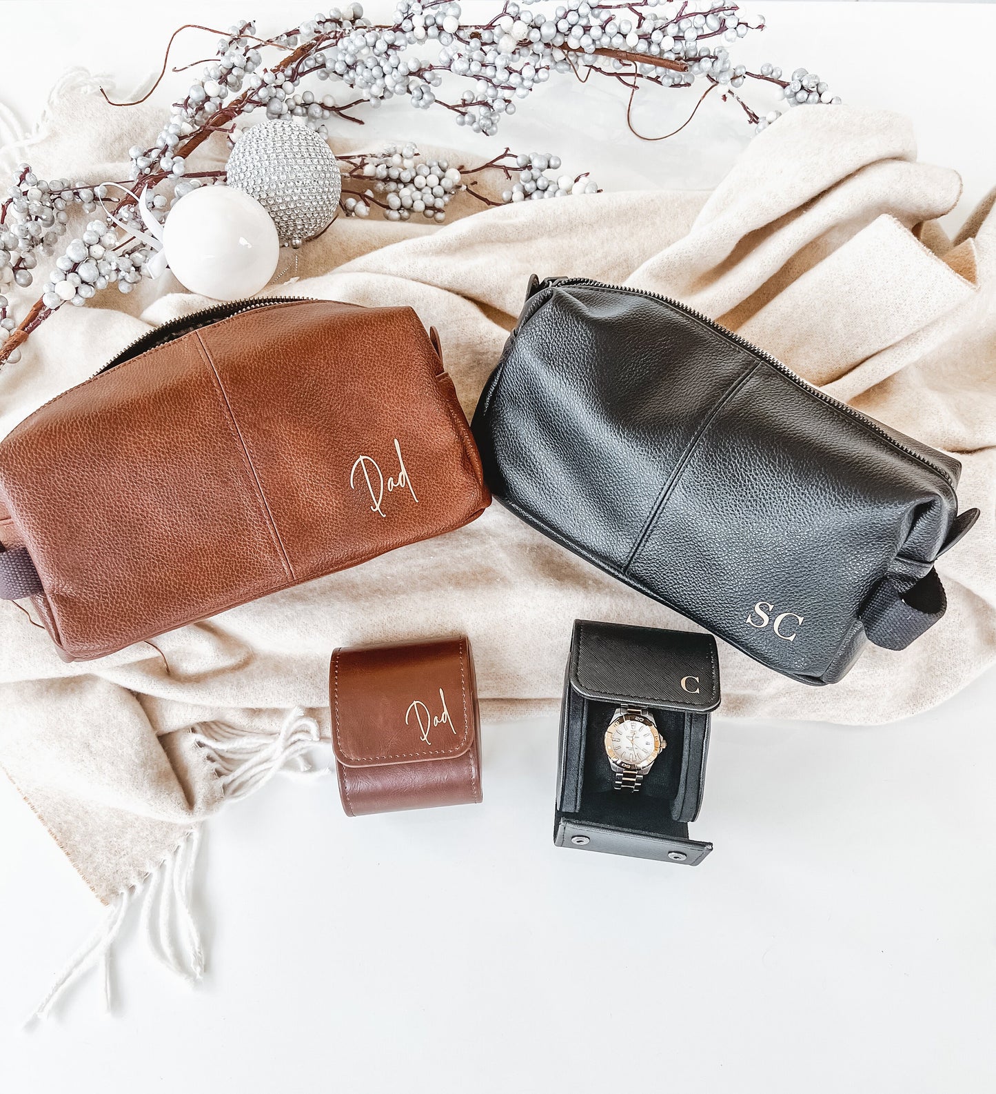 Personalized Faux Leather Men's Toiletry Bag & Watch Box Set