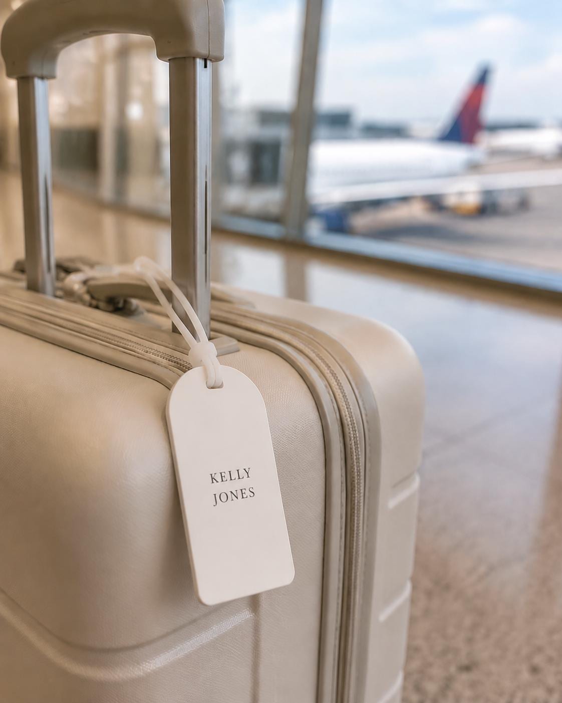 Personalised Acrylic Wedding Place Card & Luggage Tag | Destination Guest Gift