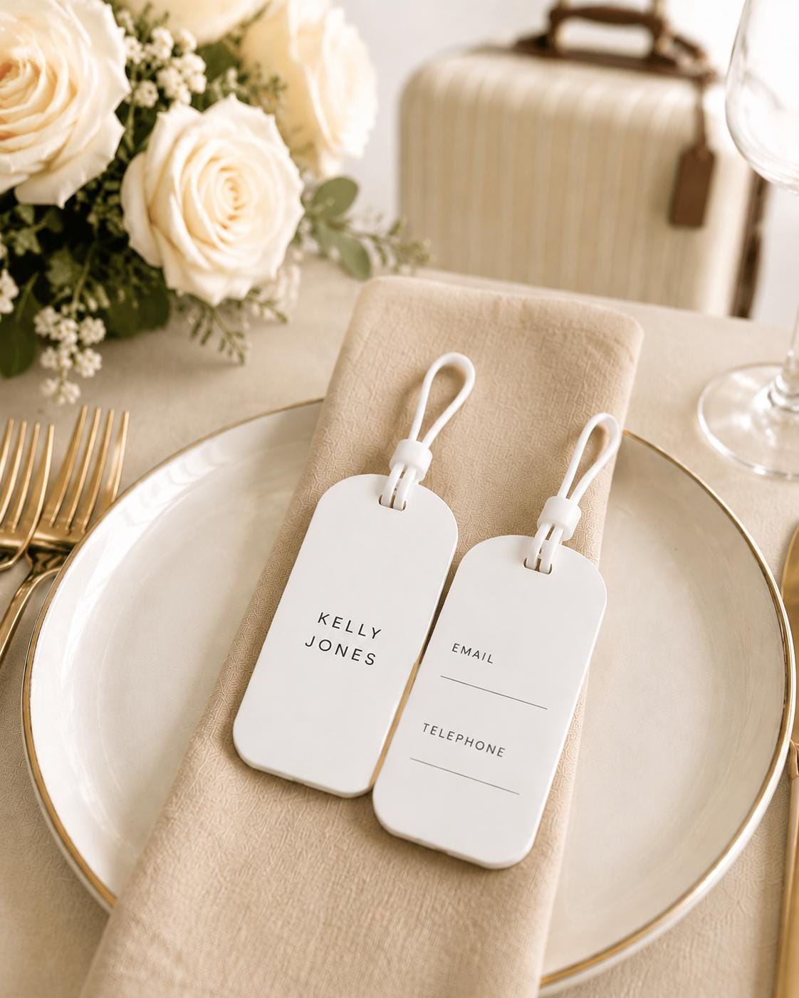Personalised Wedding Place Card & Luggage Tag | Acrylic Wedding Favour | Destination Wedding Guest Gift | Custom Name Tag