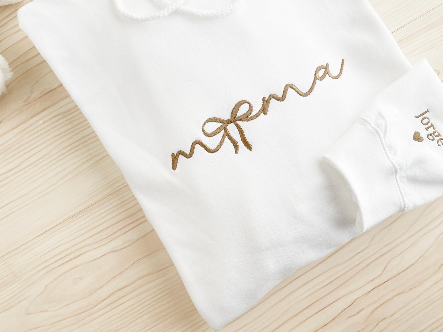 Embroidered Mama Sweatshirt: Personalized Name Sleeve, Bow Design