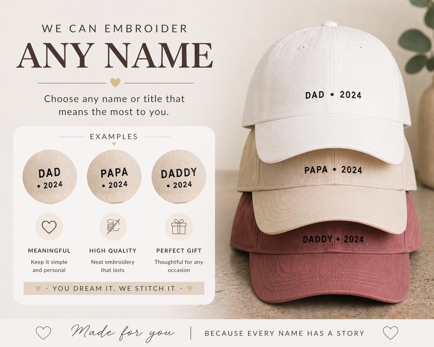 Custom Embroidered Dad and Mini Caps, Matching Family Baseball Hats