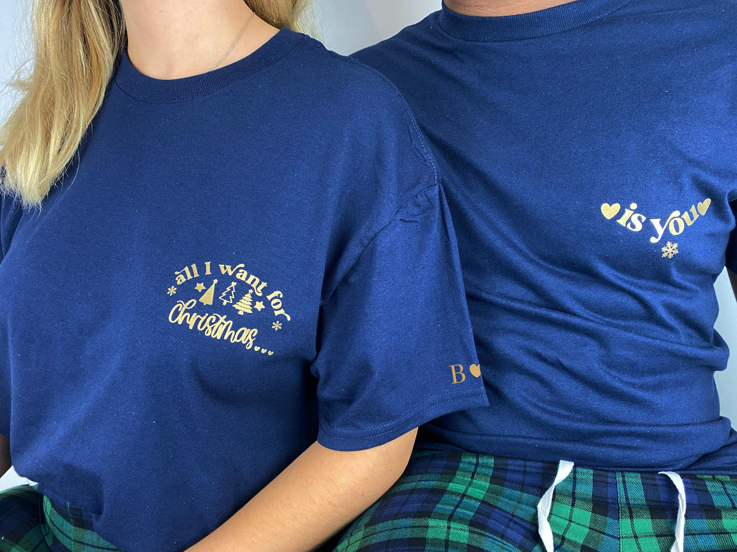 Couples Christmas Pyjamas: Initial Sleeve, Tartan Flannel Bottoms