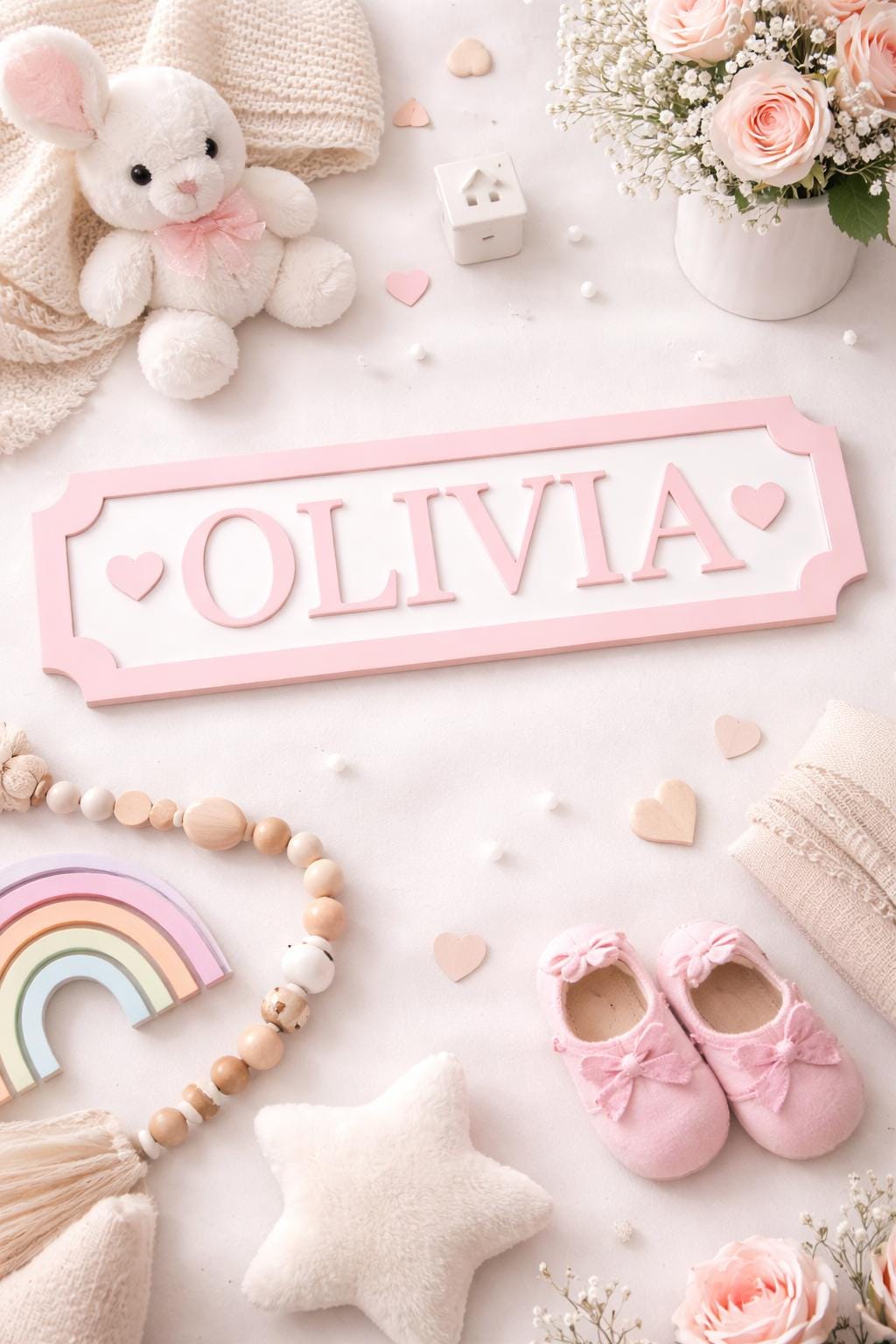 Name sign, baby, nursery, girl boy kid child’s room wood pink blue grey