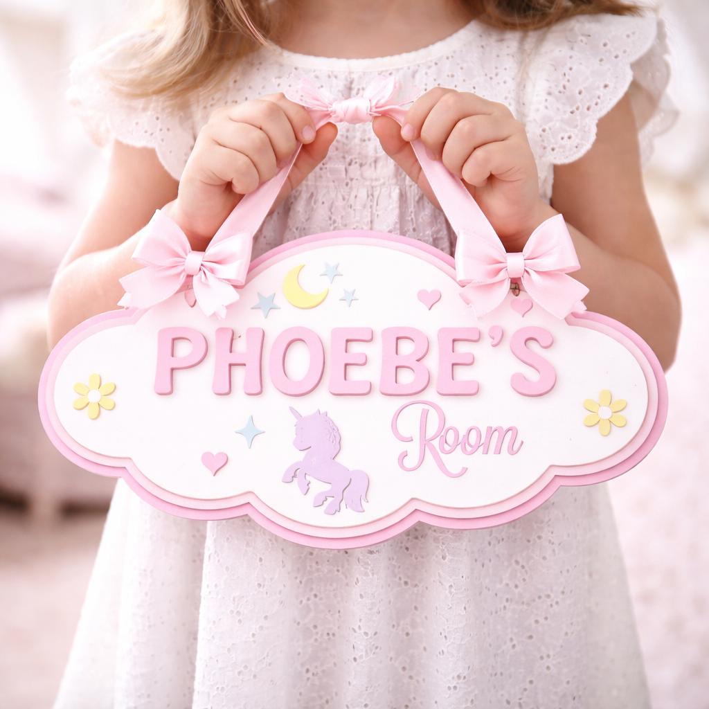 Personalised Cloud Name Sign, 3D Layered Wooden Nursery Decor, Pastel Unicorn Room Sign