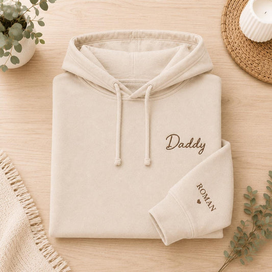 custom Embroidered Daddy Father Dad Sweatshirt hoodie , Father's Day Gift, New Dad Gift, Custom Kids Names on Sleeve