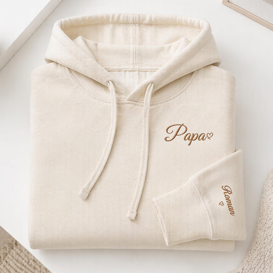 Embroidered Personalised Papa Sweatshirt, Fatherr's Day Gift, New Dad Gift, Wear my heart on sleeve, Custom Kids Names cuff Sweater