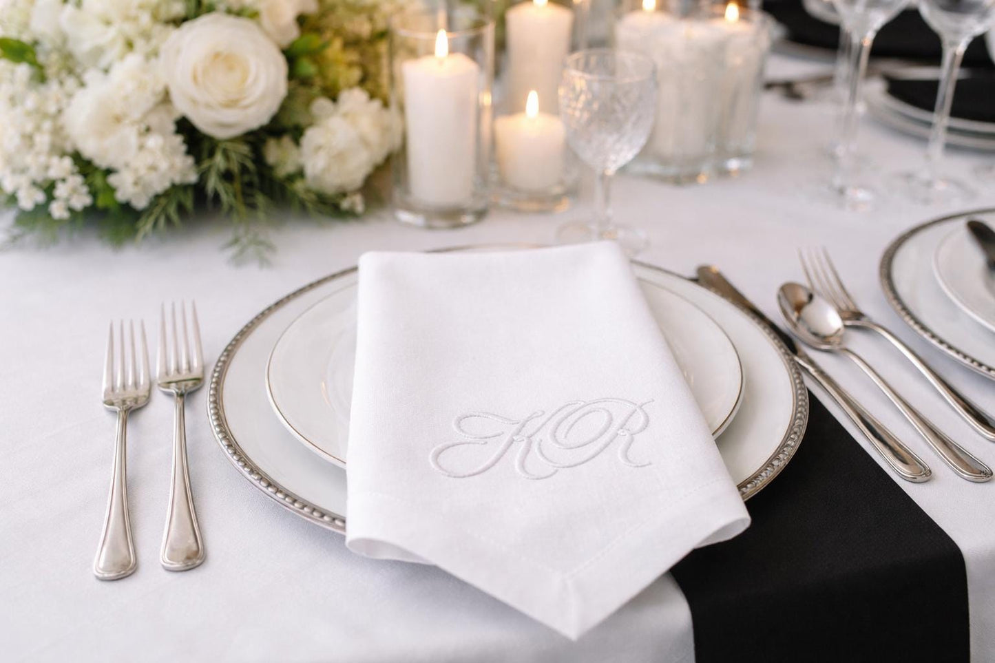 Wedding Table napkins Cotton with embroidered monogram or name. Set of 5, 50,100 bulk
