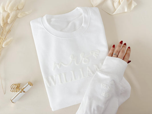Custom Mrs. Embossed Sweatshirt: Bridal Shower Gift
