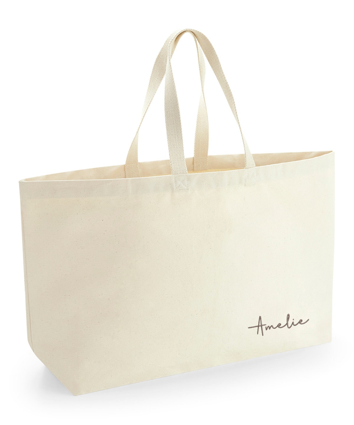 Embroidered Initial Tote Bag: Oversized Organic Cotton Canvas Beach Shopper