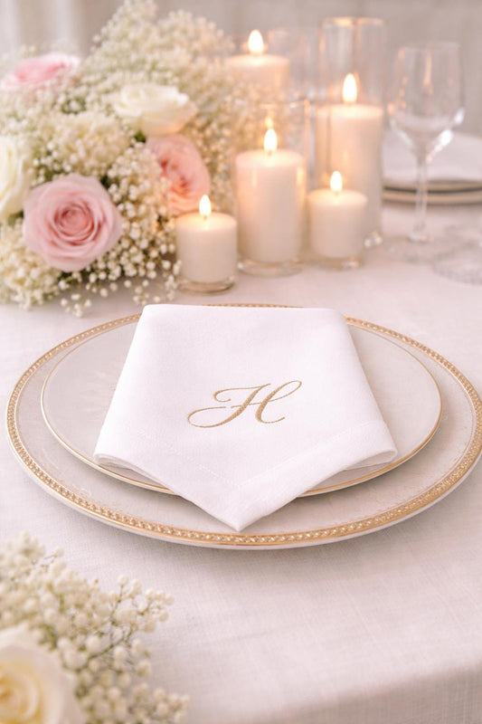 Wedding Table napkins Cotton with embroidered monogram or name. Set of 5, 50,100 bulk