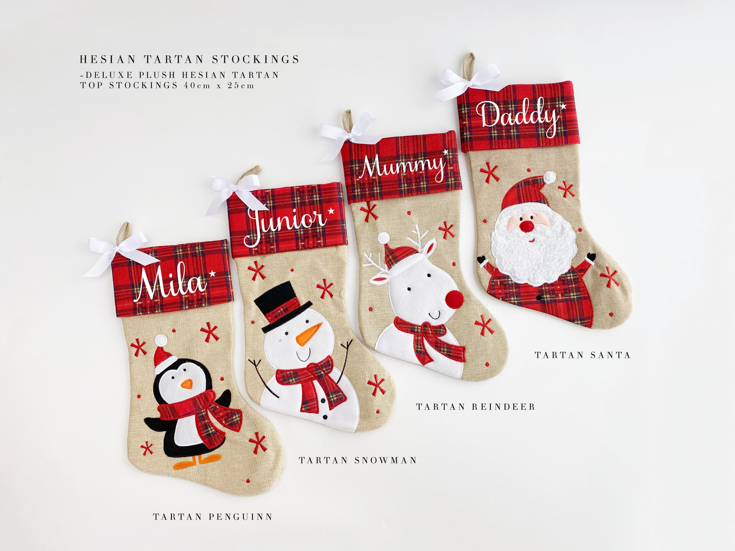 Personalized Red Plush Christmas Stocking: Santa, Reindeer, Snowman