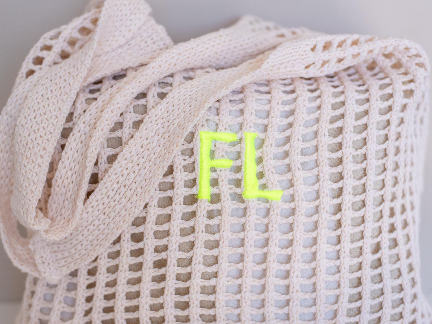 Crochet Market Tote with Initials – Personalized Cotton Mesh Bag
