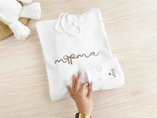 Embroidered Mama Sweatshirt: Personalized Name Sleeve, Bow Design