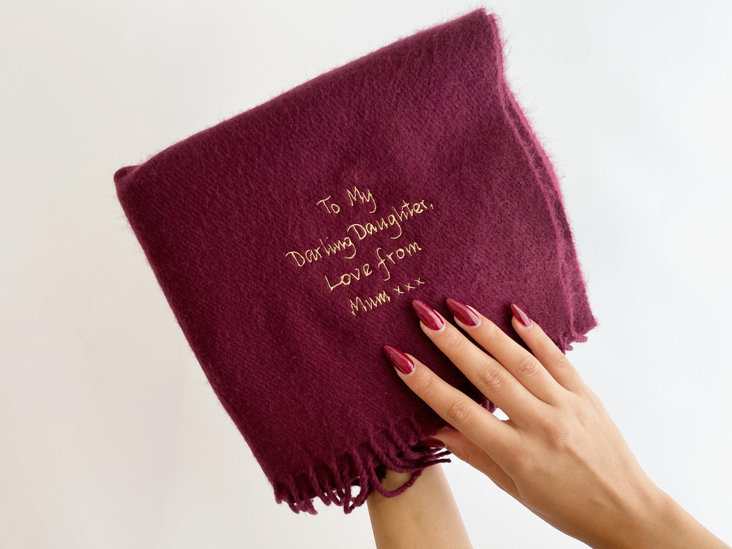 Embroidered Handwriting Scarf: Custom Wool Scarf, Sentimental Gift