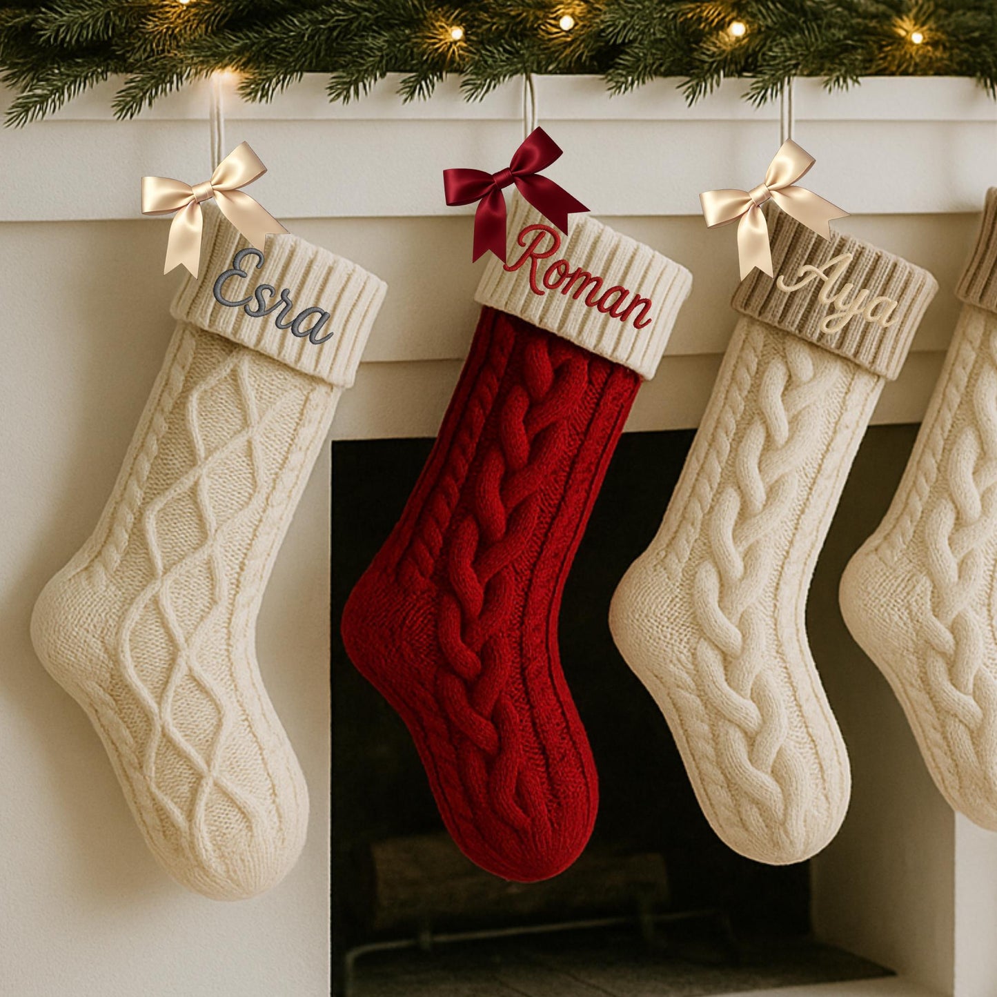 Personalized Embroidered Christmas Stocking: Cable Knit Family Stocking