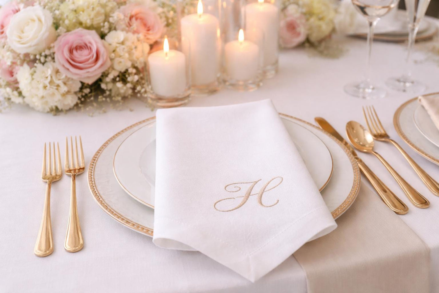 Wedding Table napkins Cotton with embroidered monogram or name. Set of 5, 50,100 bulk