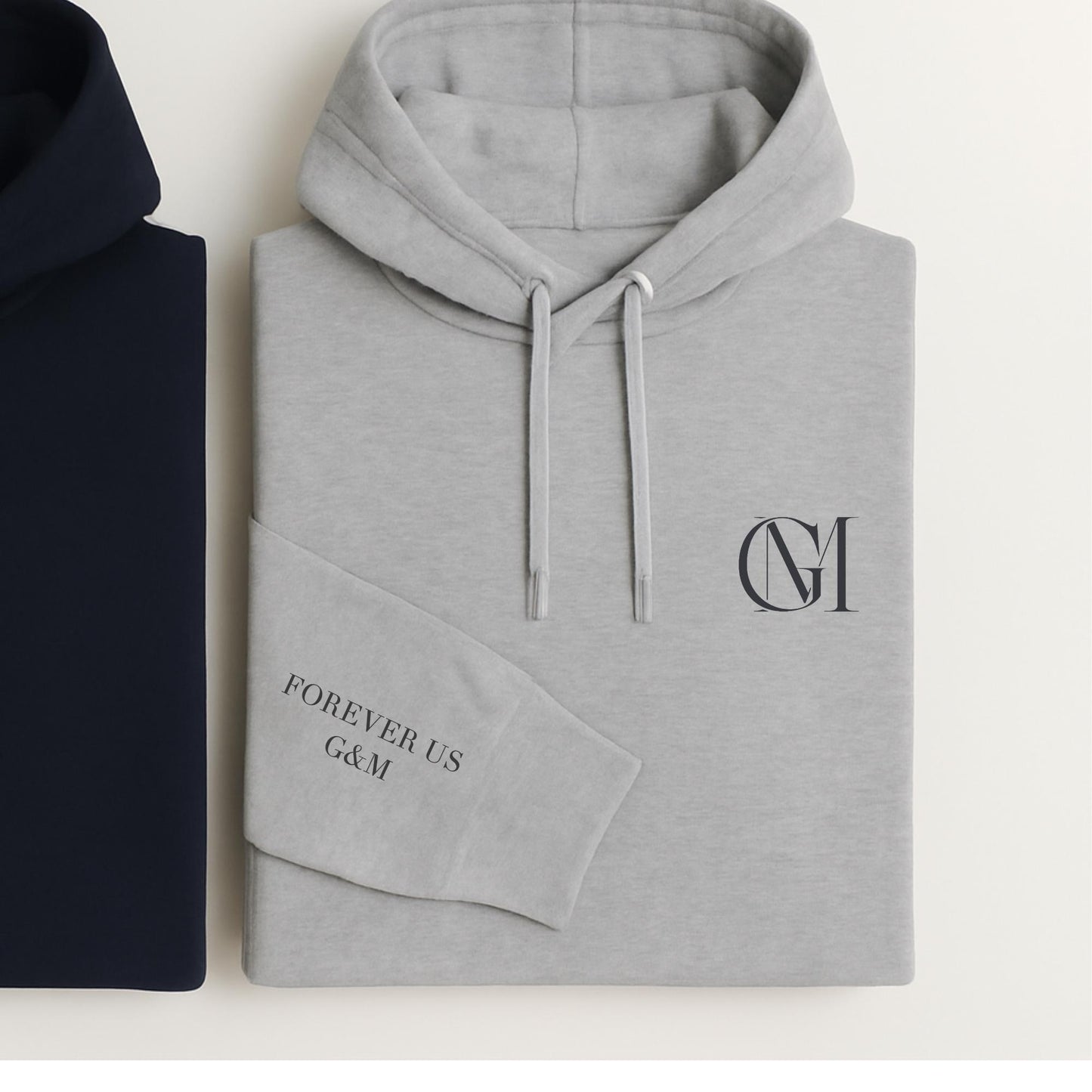 Matching sweatshirt for couples valentines gift, with initials and message on sleeve cuff
