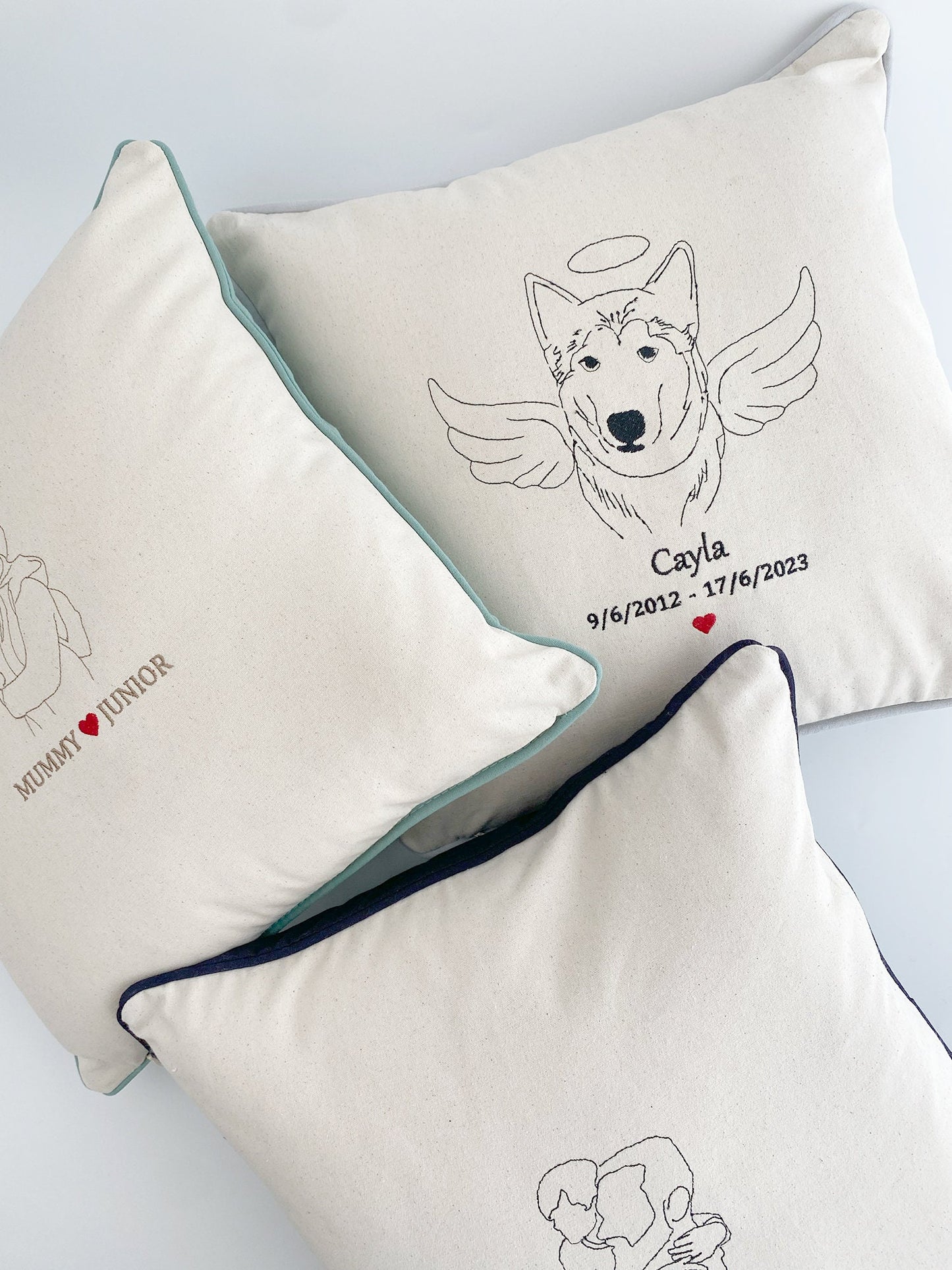 Embroidered Photo Silhouette Pillow: Personalized Cotton Canvas Cushion