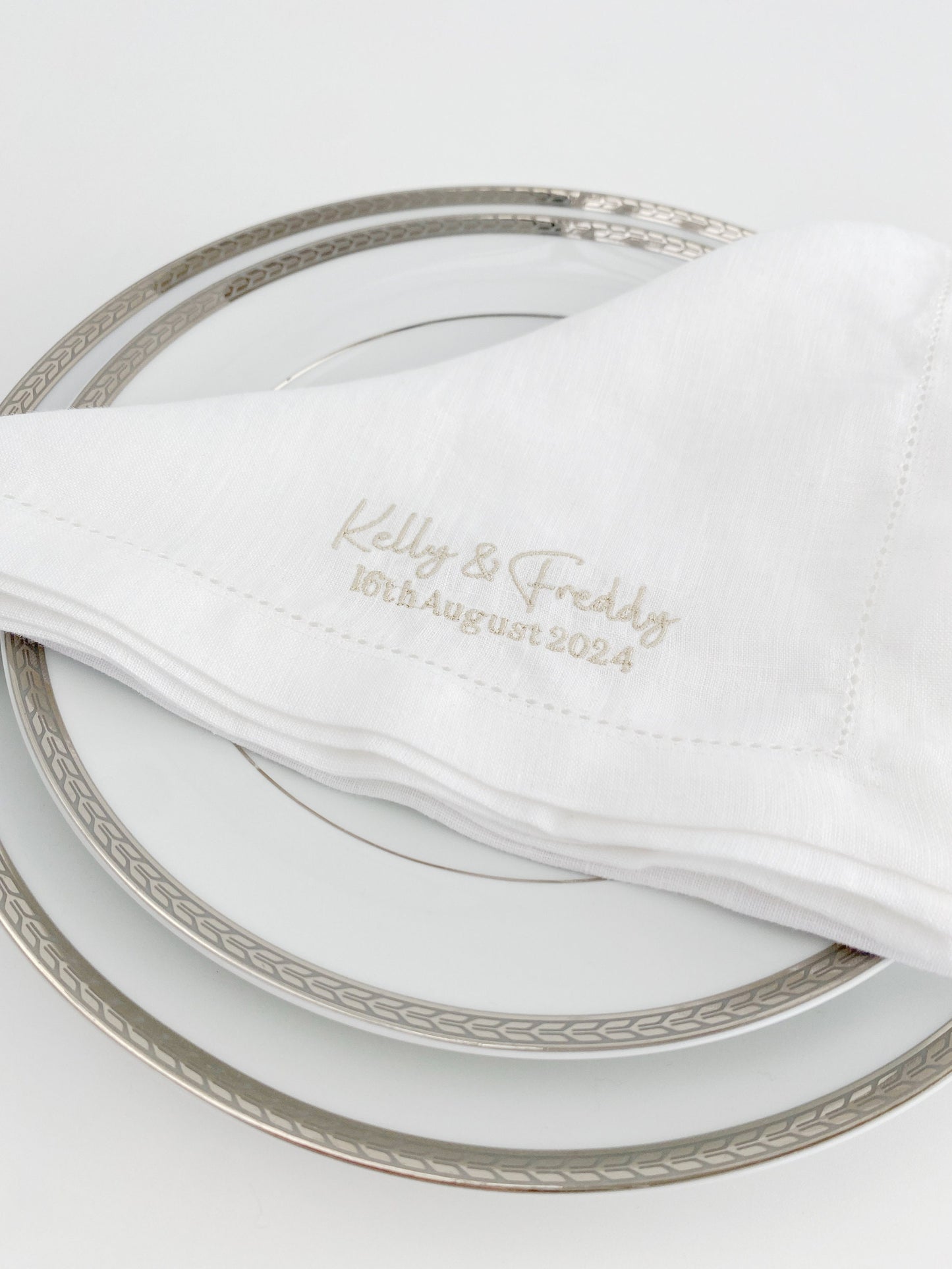 Monogrammed Linen Wedding Napkin: Personalized Hemstitched Napkin