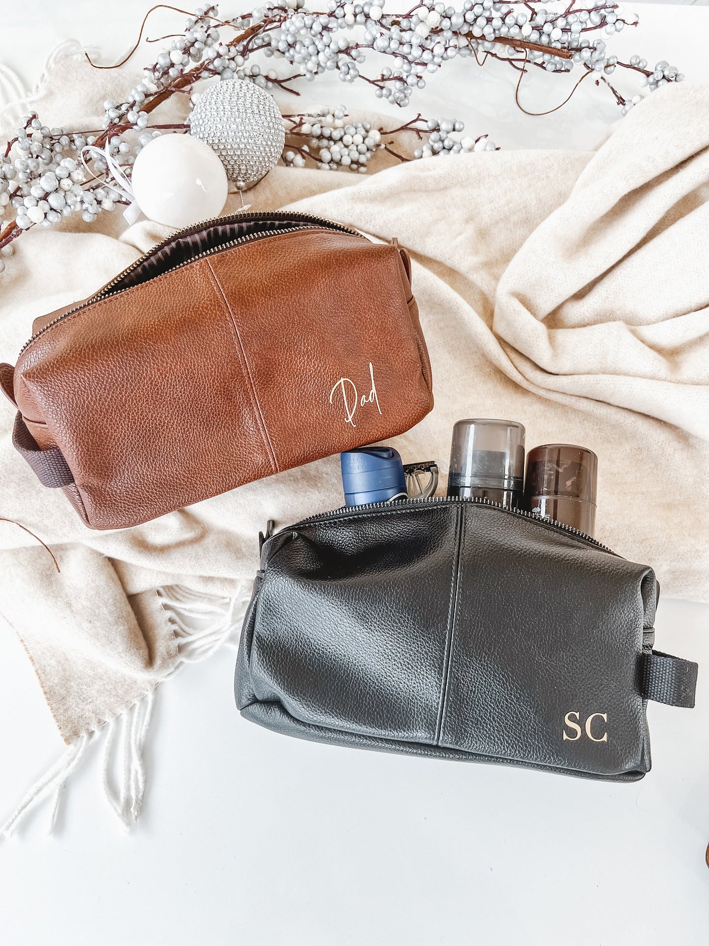 Personalized Faux Leather Men's Toiletry Bag & Watch Box Set
