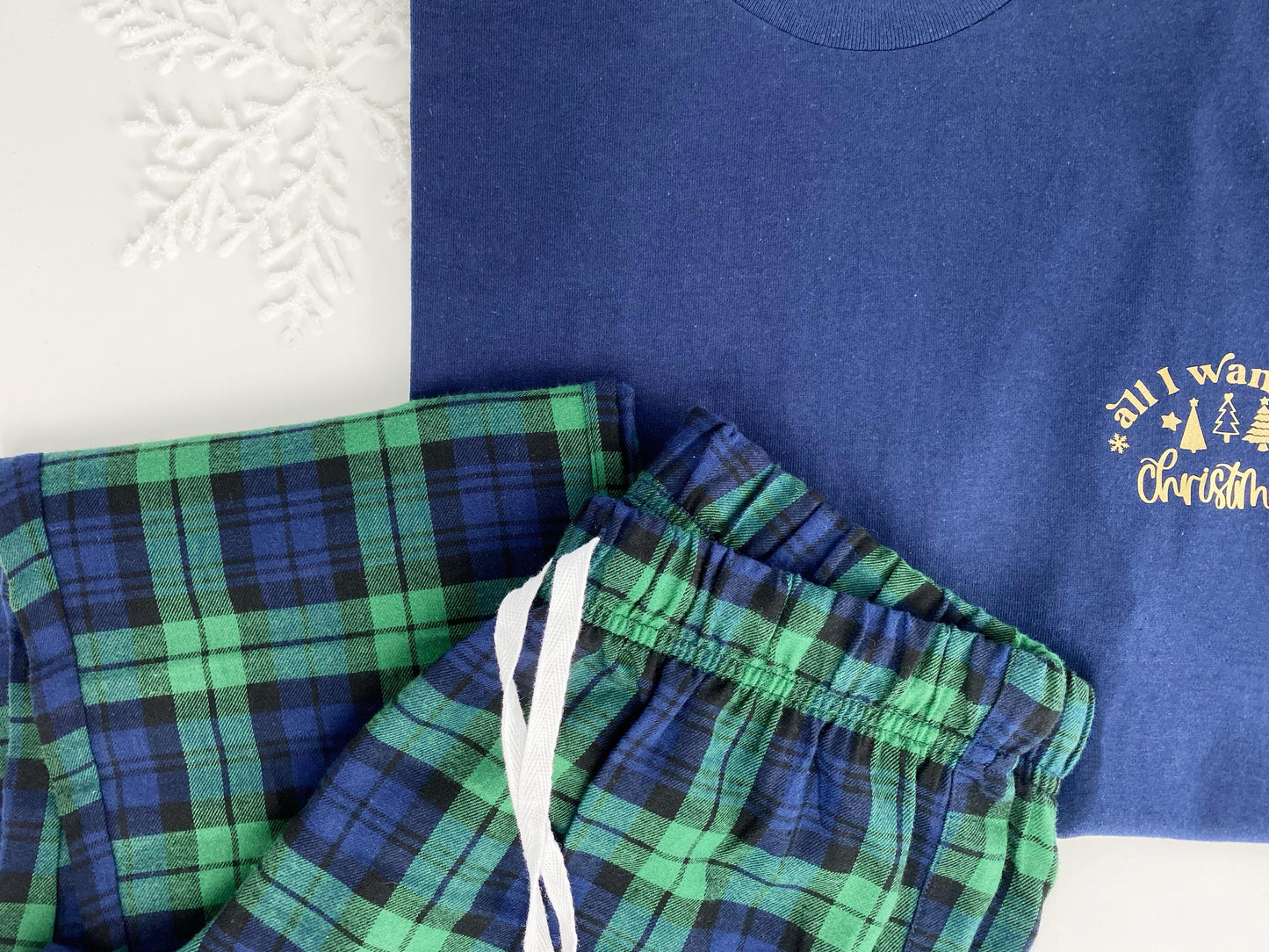 Couples Christmas Pyjamas: Initial Sleeve, Tartan Flannel Bottoms
