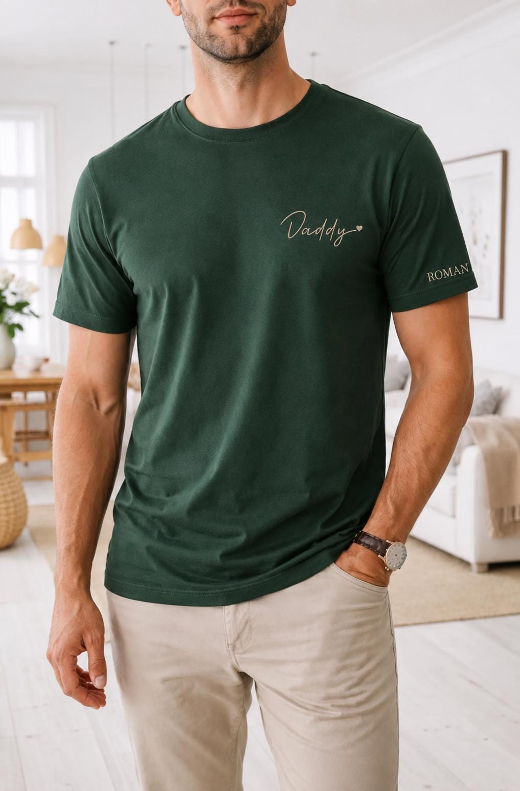 Personalised Dad Short Sleeve T Shirt - Customized child Name - Kids Name - Sleeve Embroidery